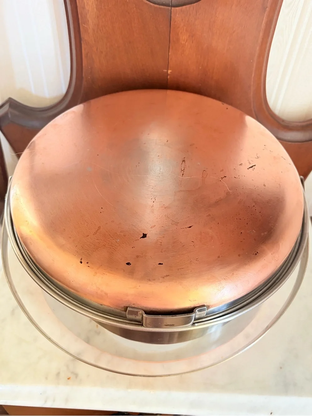 1960's Full Set Nesting Camping Cookware Stainless / Copper Bottom And Handle